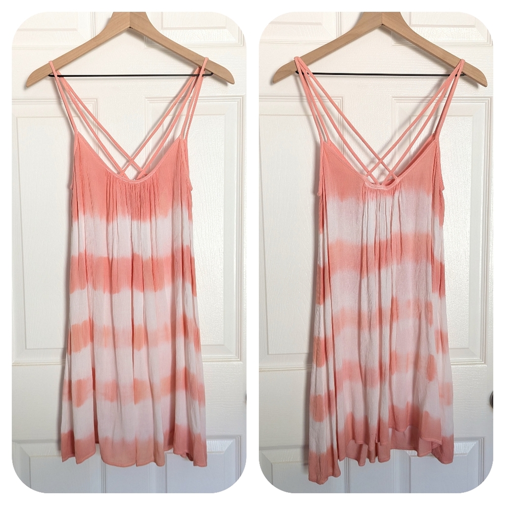 Elan Ruby Jane Tie Dye Sleeveless Shift Tunic Mini Dress Pink Cream Small - Picture 1 of 7
